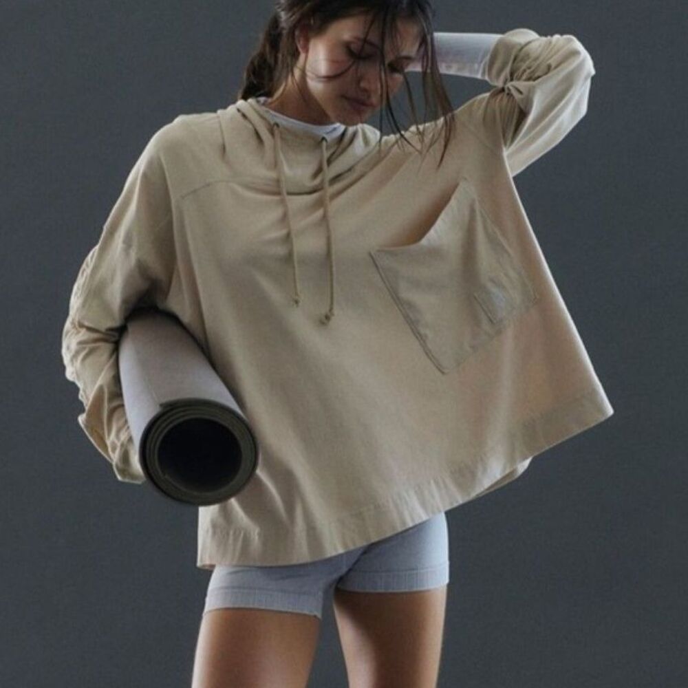 Free People Hot Shot Cotton Hooded Layer in Doe XS Oversized EUC